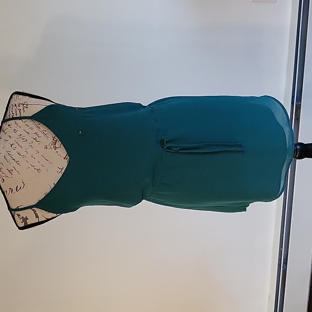 Adorable Green 100% wrinkle free Polyester mini dress with racer back S